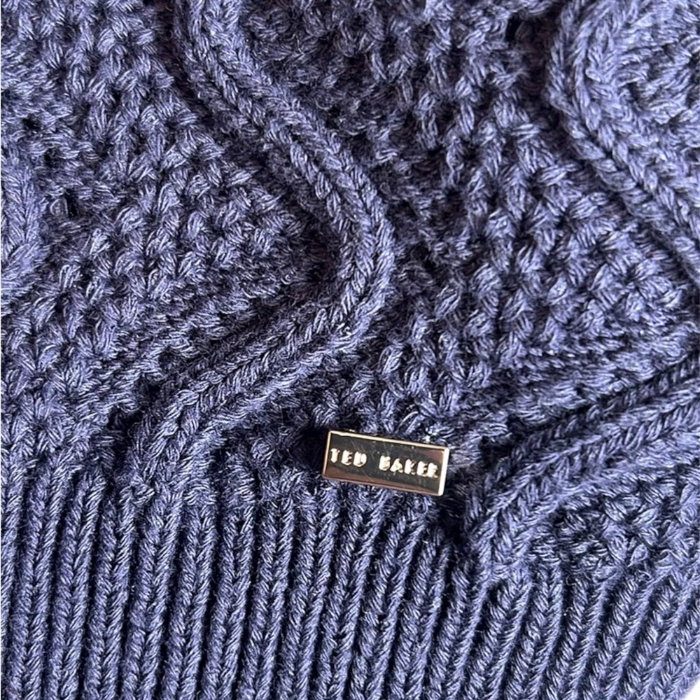 Ted Baker Navy Romanu Pointelle Sweater With Puff Sleeve Detail Size 4 (M 8-10) - Picture 2 of 6